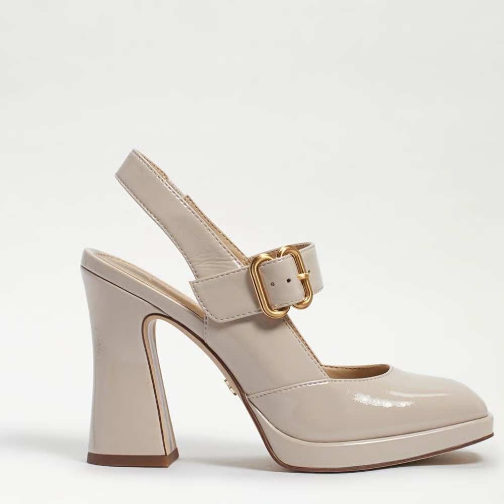 Sam Edelman Jildie Slingback Mary Jane Pump 7M Heels Linen Patent Square Toe - Picture 4 of 16